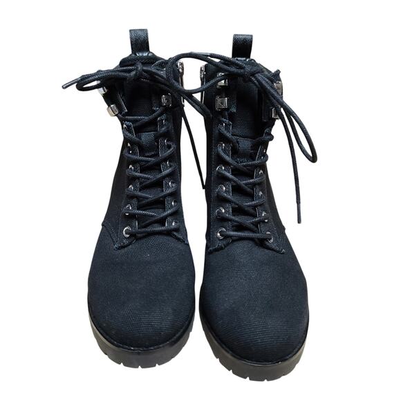 Michael Kors Black Lace Up Side Zip Ankle MOTO Chunky Lug Sole Biker Boots 7 1/2 - Picture 4 of 6